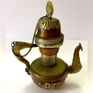 Tibetan Copper Teapot. Vintage handcrafted, Buddhist temple ritual